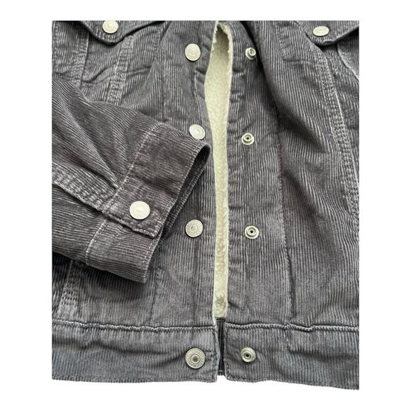 Levi's Trucker Jacket Women S Gray Corduroy Sherpa Snap Buttons Slim Fit Classic - Picture 12 of 13